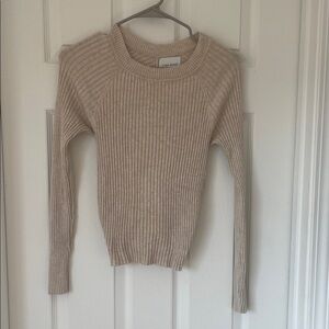 Pink Rose Ribbed Cream Sweater